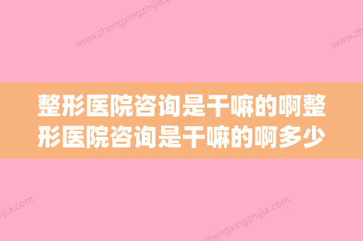 整形医院咨询是干嘛的啊整形医院咨询是干嘛的啊多少钱(整形医院做咨询师怎么样)