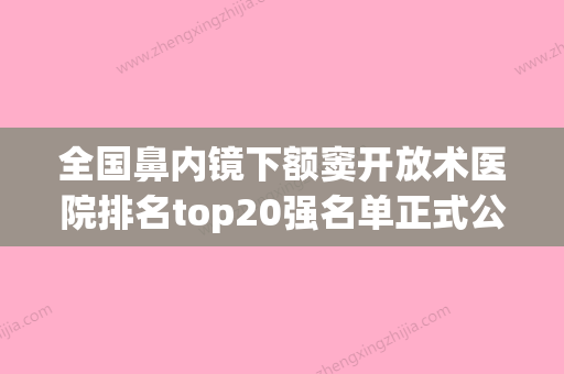 全国鼻内镜下额窦开放术医院排名top20强名单正式公布-大众推荐评分高 - 整形之家