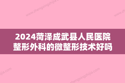 2024菏泽成武县人民医院整形外科的微整形技术好吗？