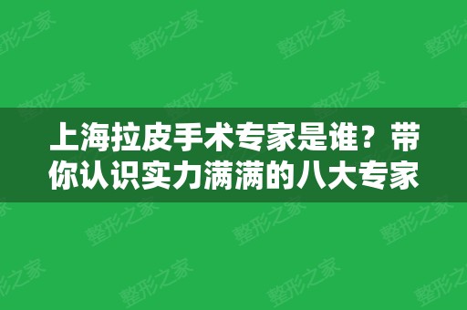 上海拉皮手术专家是谁？带你认识实力满满的八大专家