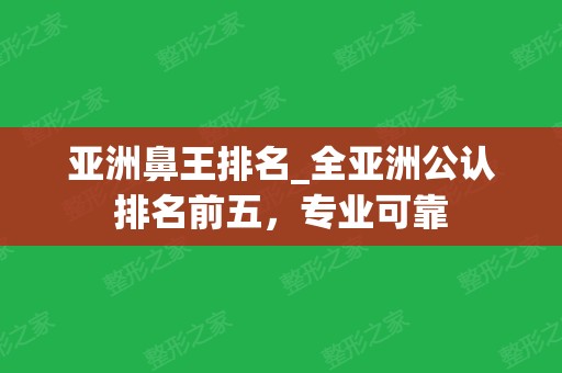 亚洲鼻王排名_全亚洲公认排名前五，专业可靠