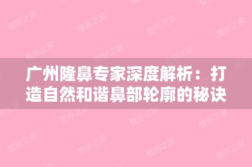 广州隆鼻专家深度解析：打造自然和谐鼻部轮廓的秘诀与医生排名指南