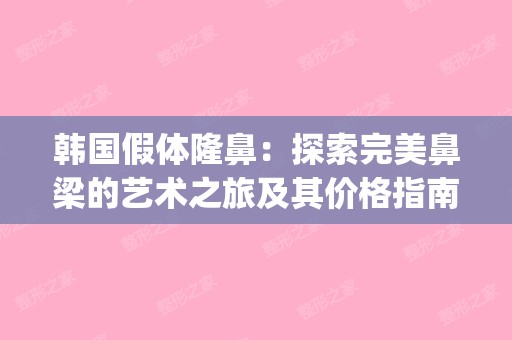 韩国假体隆鼻：探索完美鼻梁的艺术之旅及其价格指南(韩国隆鼻整型)