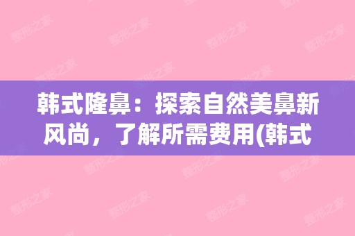 韩式隆鼻：探索自然美鼻新风尚，了解所需费用(韩式隆鼻怎么样)