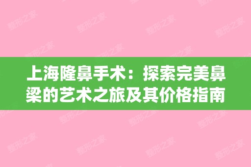 上海隆鼻手术：探索完美鼻梁的艺术之旅及其价格指南(上海隆鼻手术多少)